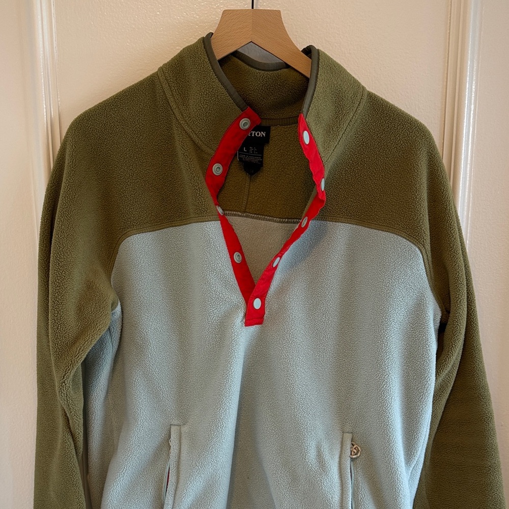 Burton Olive, Light Blue & Red Snap Fleece Jacket